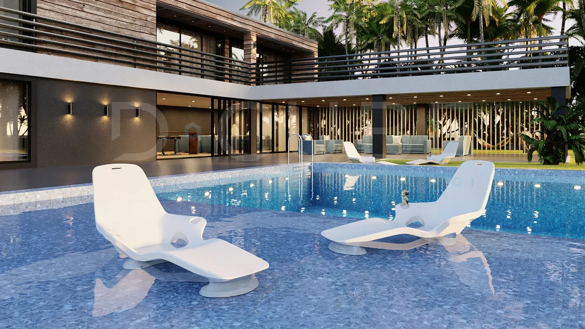 Tenjam Shayz in-pool loungers on a pool tanning ledge
